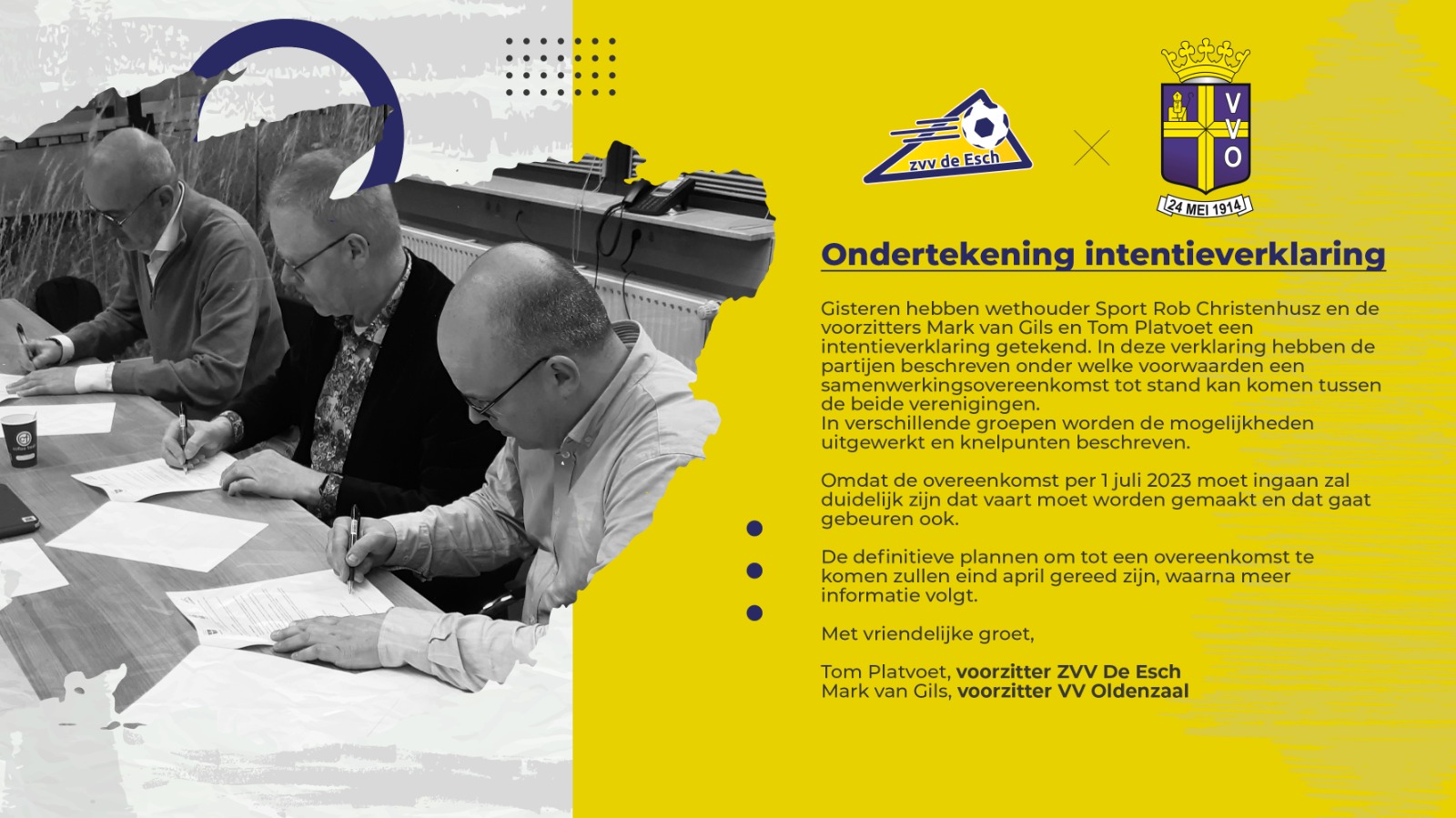 Intentieverklaring: belangrijke stap op weg naar samenwerking